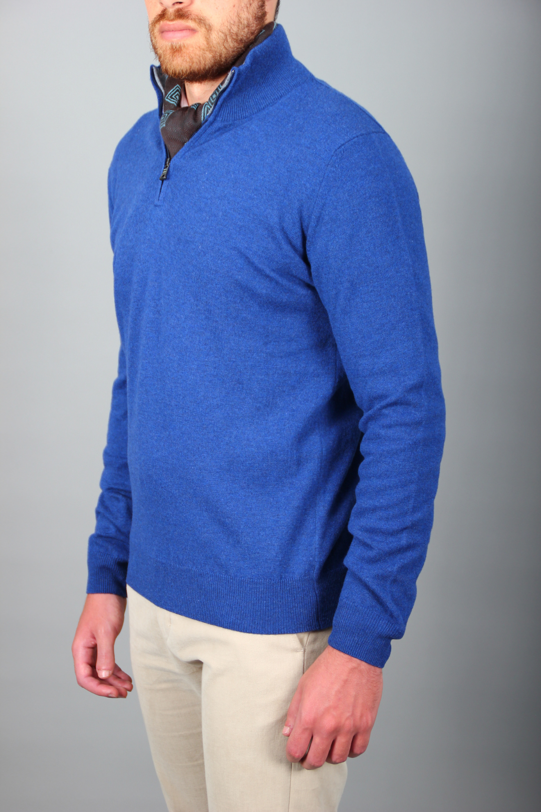 Pull Col Demi-Zip Bleu