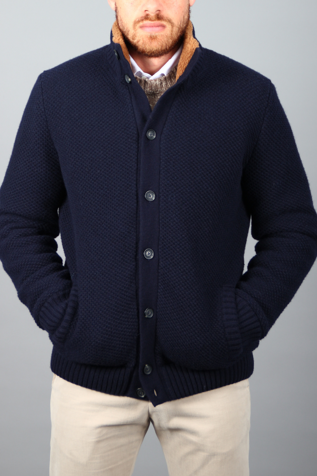 Pull Doudoune Bleu en Laine Pure