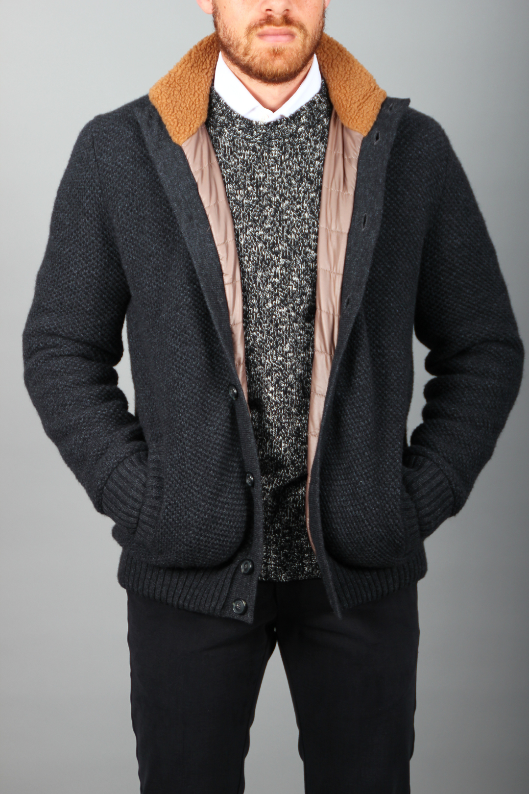 Pull Doudoune Gris en Laine Pure
