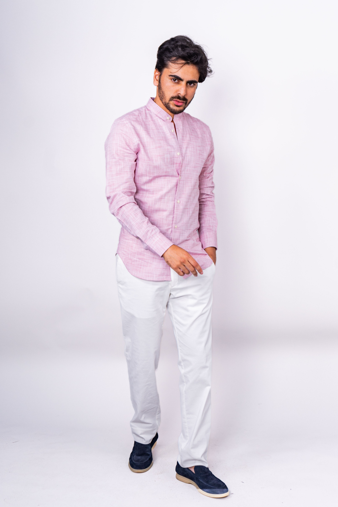 Chemise Rose Col Mao