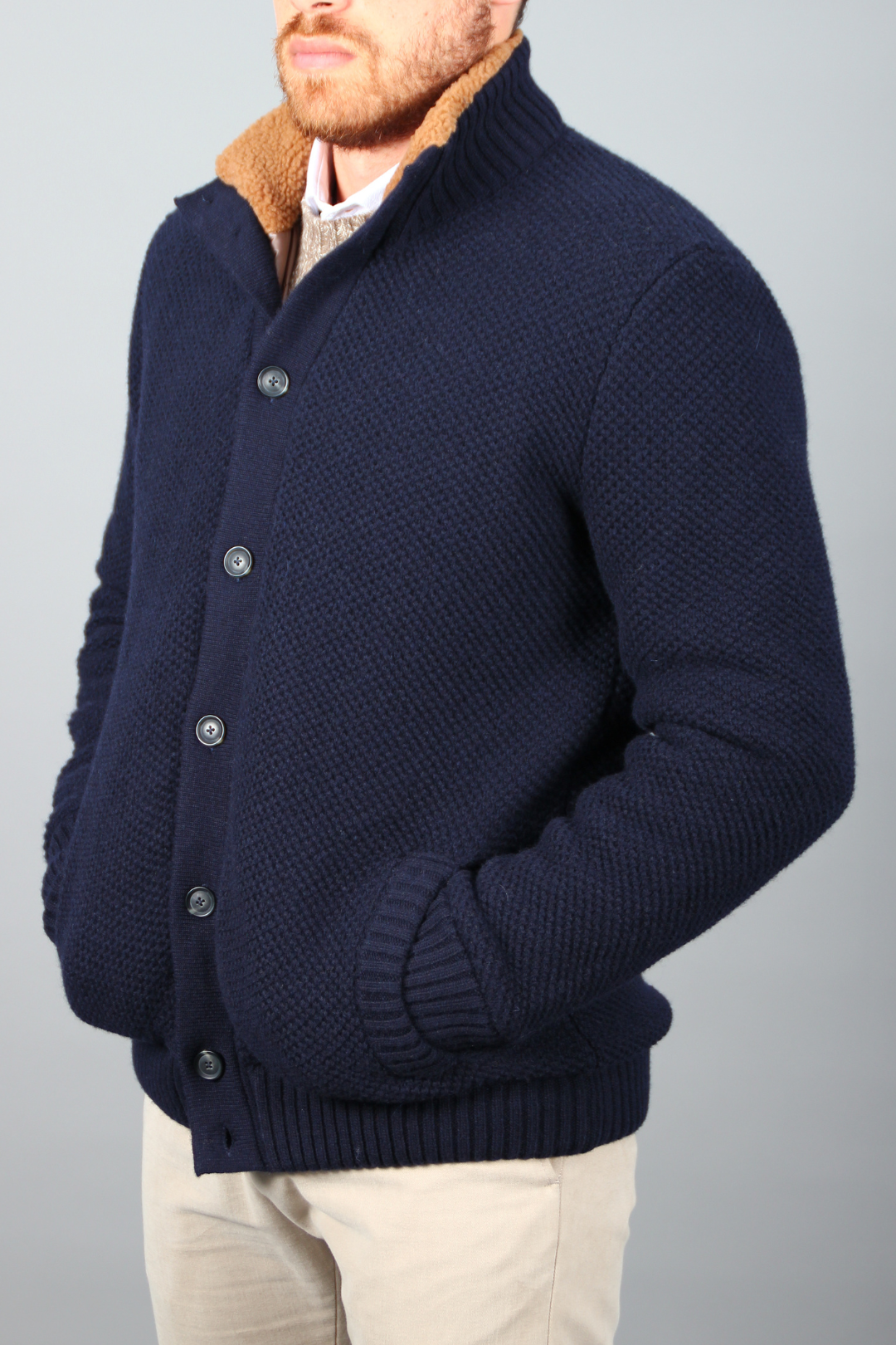 Pull Doudoune Bleu en Laine Pure