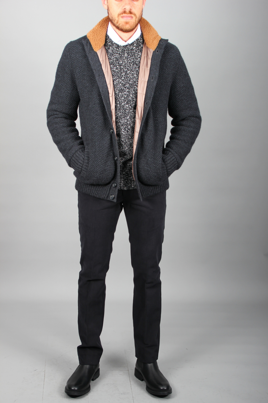 Pull Doudoune Gris en Laine Pure