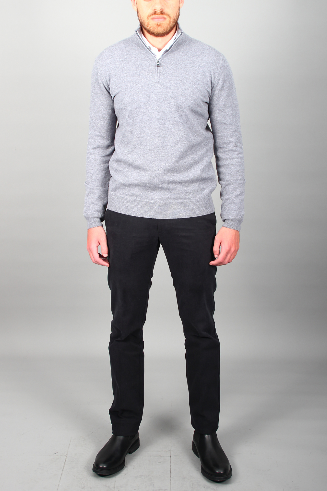 Pull Col Demi-Zip Gris