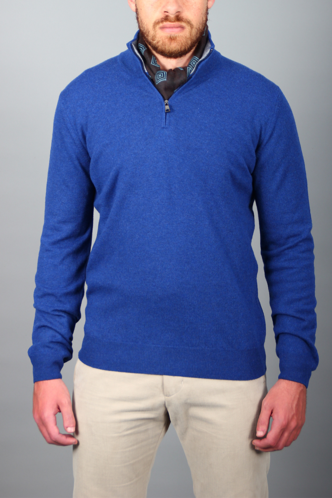 Pull Col Demi-Zip Bleu