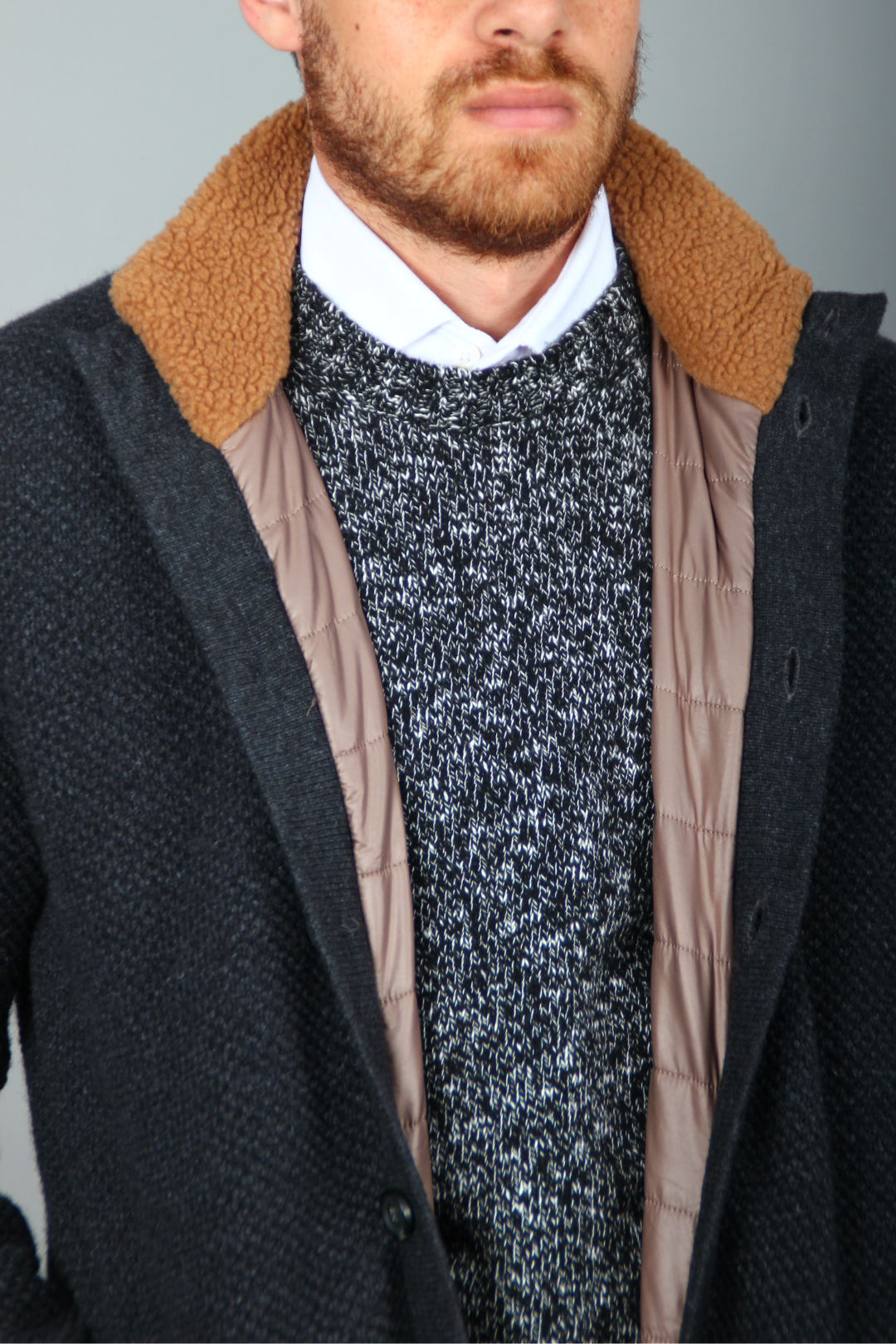 Pull Doudoune Gris en Laine Pure