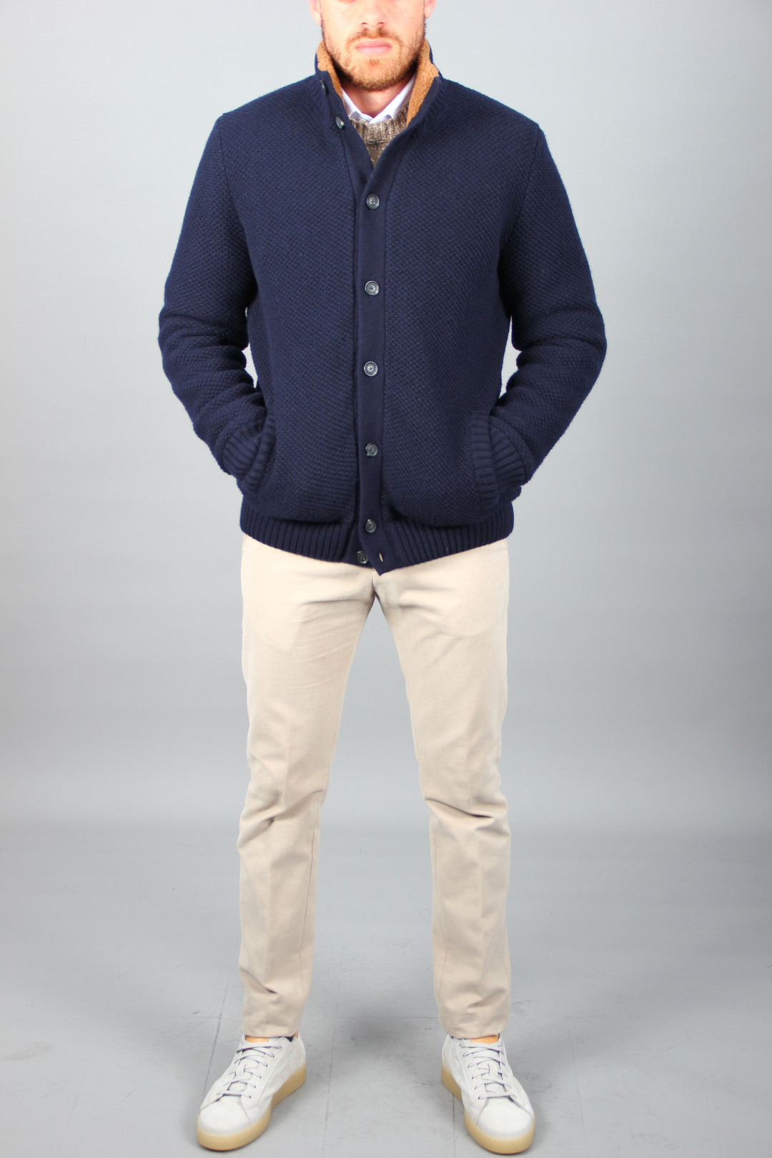 Pull Doudoune Bleu en Laine Pure
