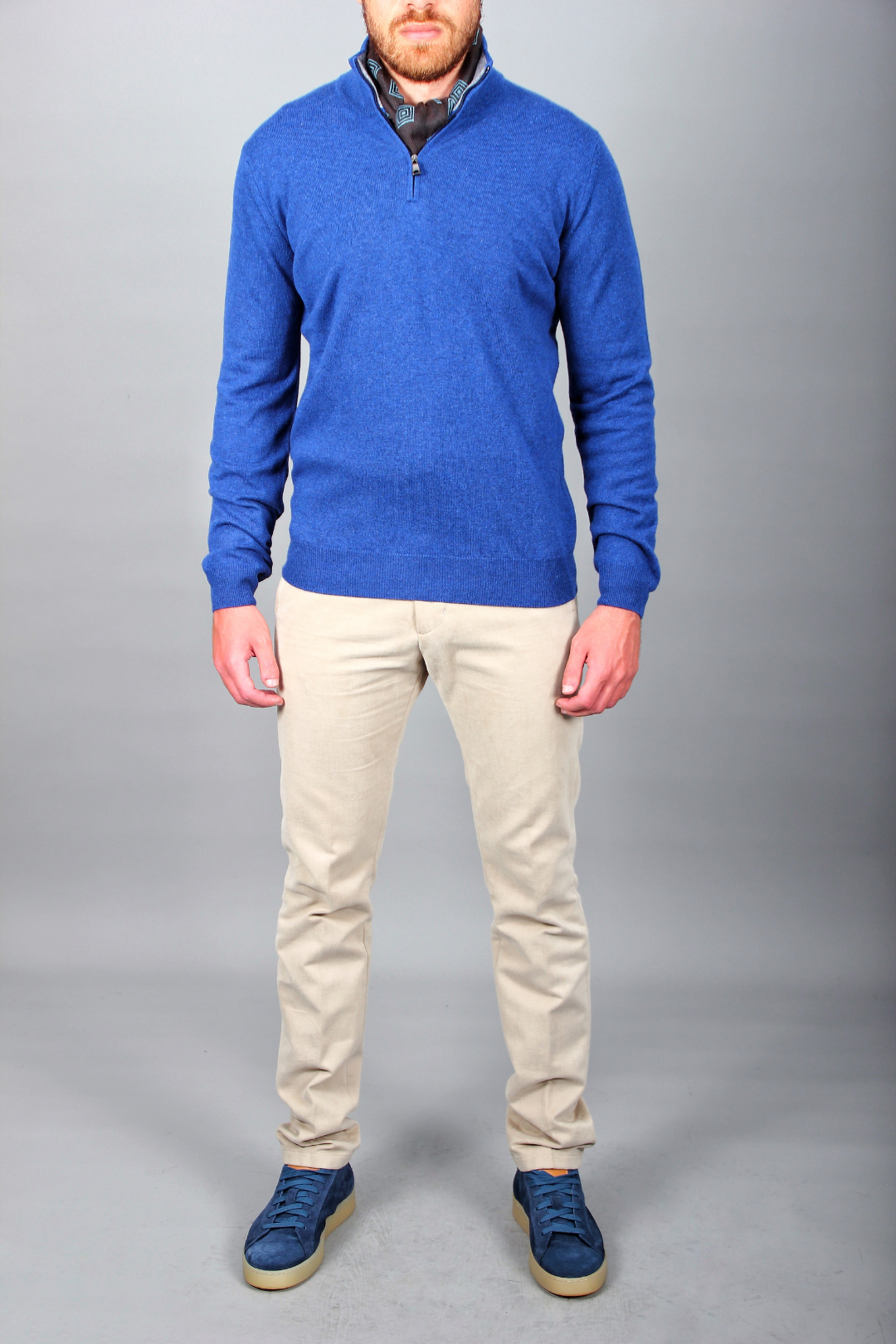 Pull Col Demi-Zip Bleu