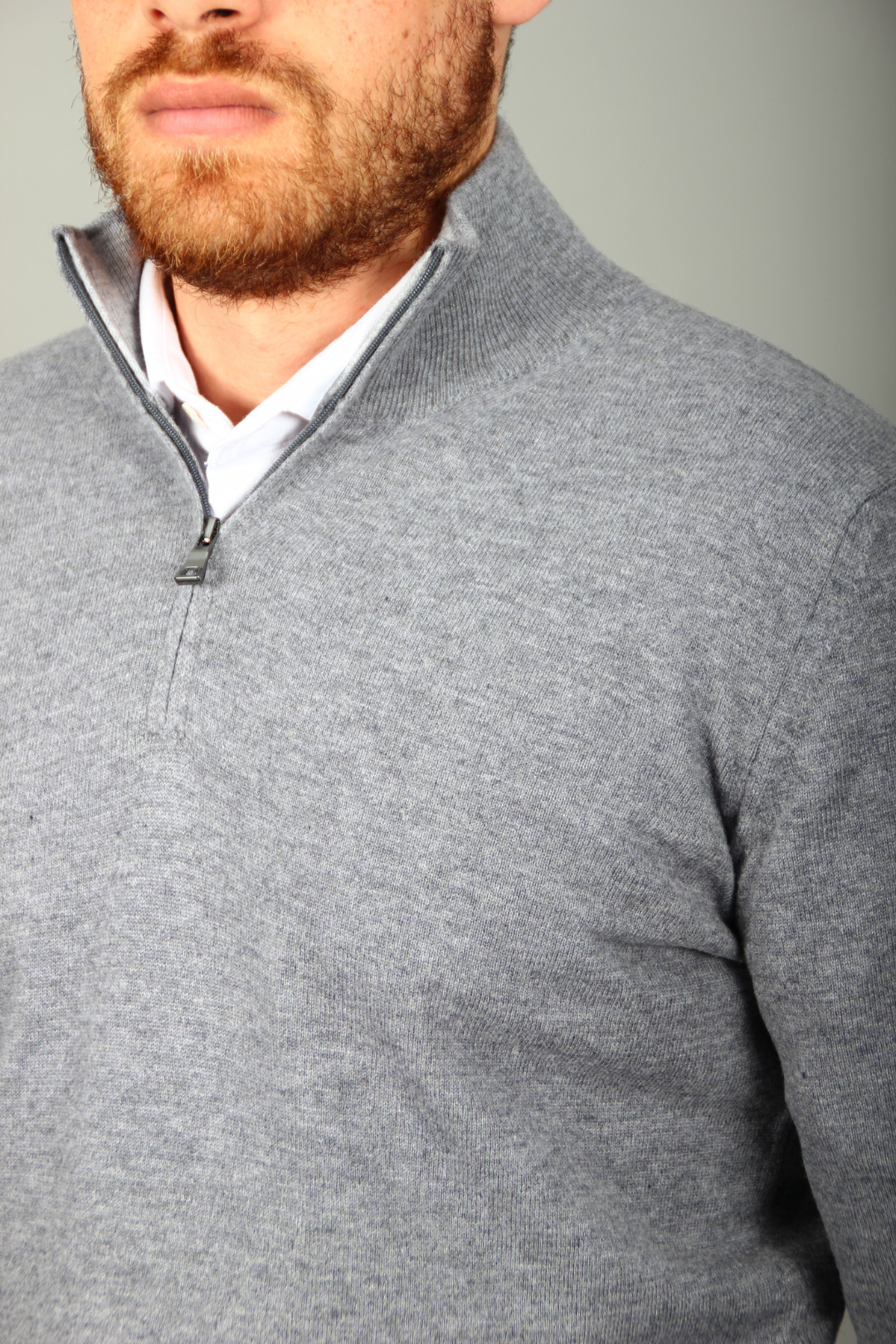 Pull Col Demi-Zip Gris
