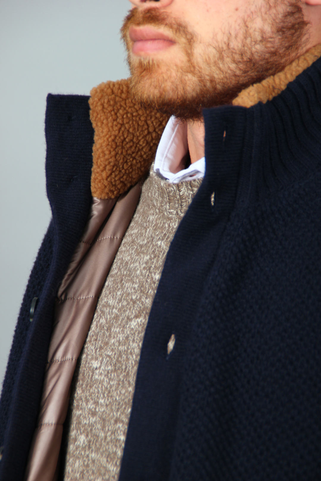 Pull Doudoune Bleu en Laine Pure