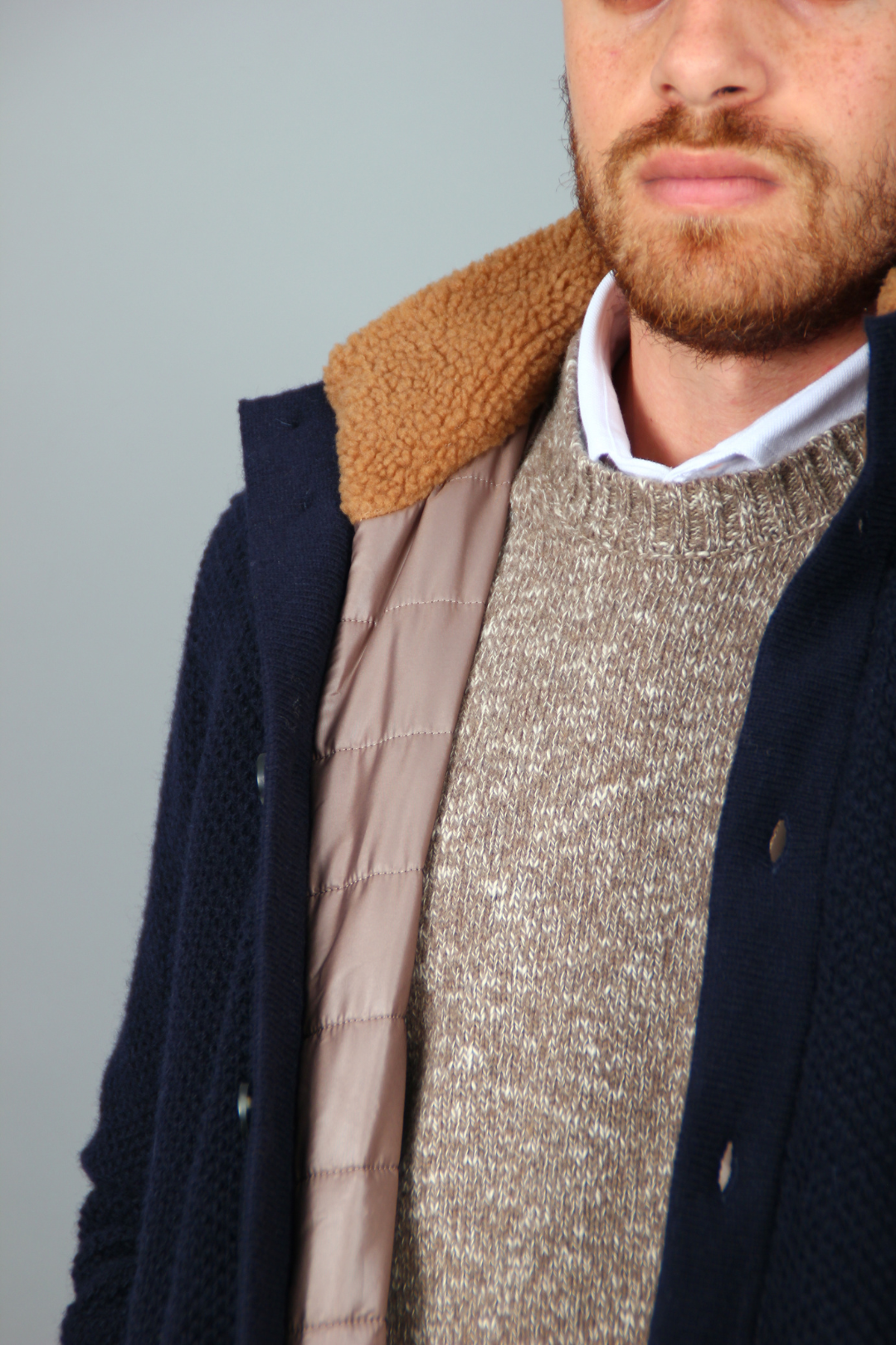 Pull Doudoune Bleu en Laine Pure
