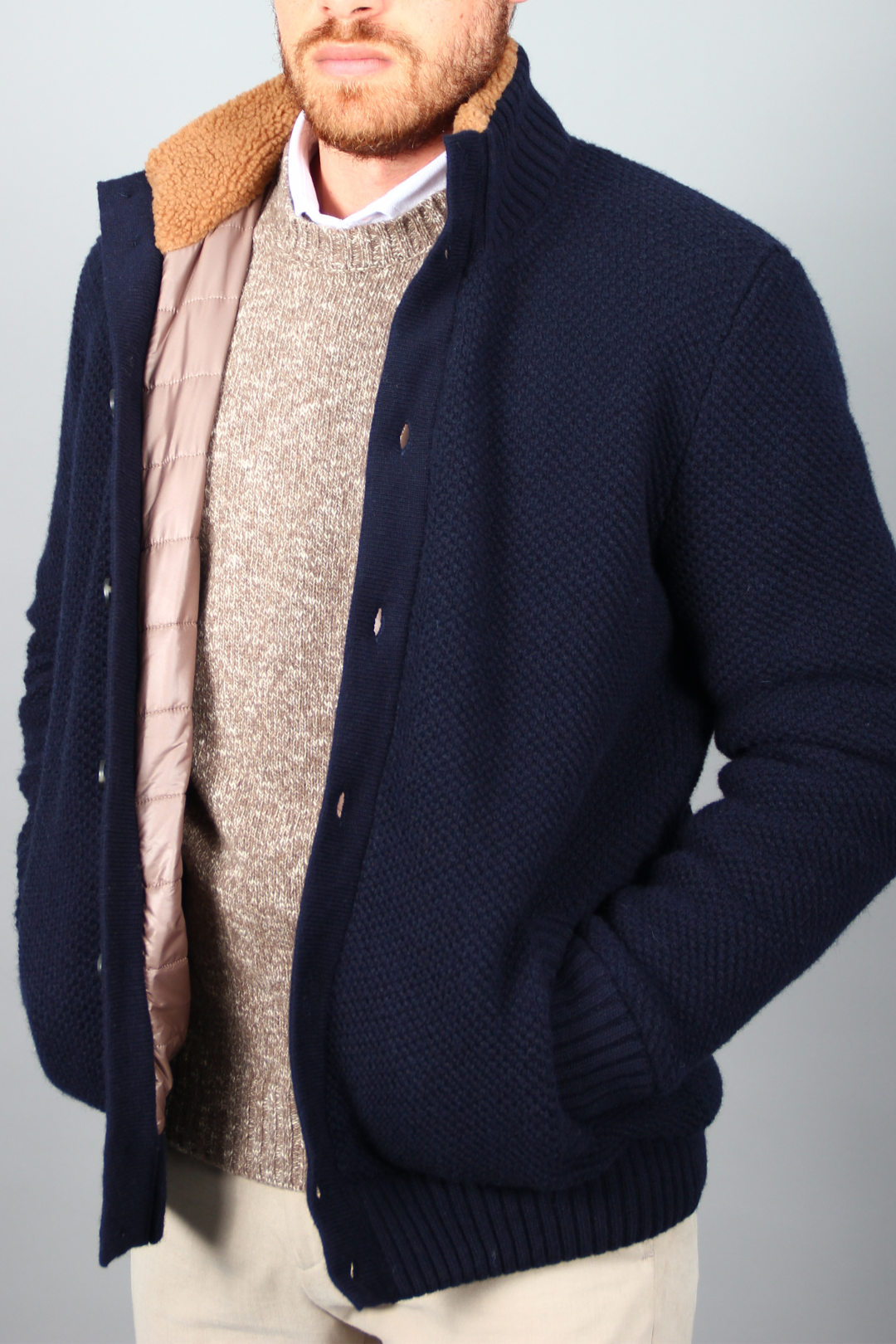 Pull Doudoune Bleu en Laine Pure