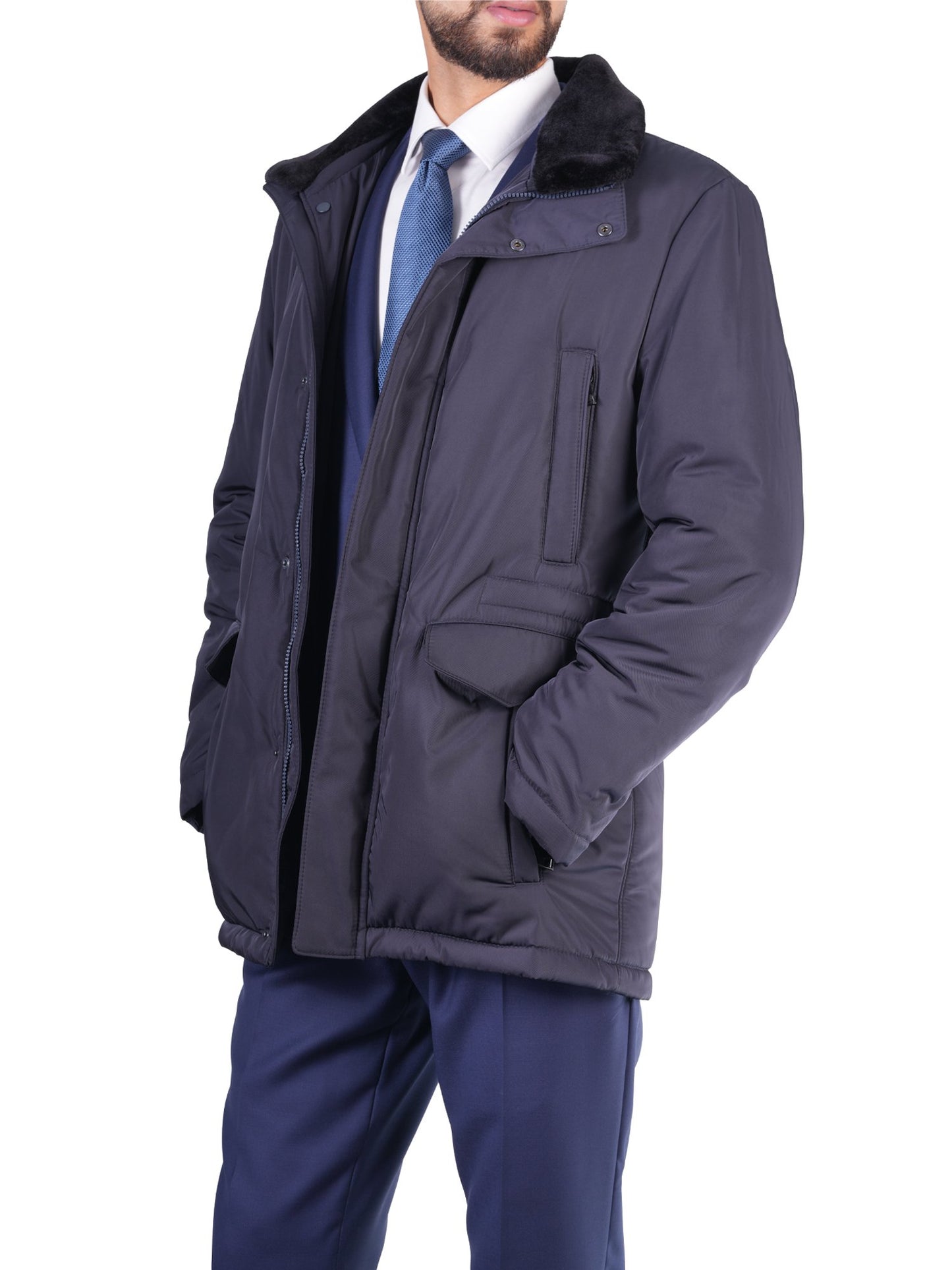 Blouson Bleu avec fourrure