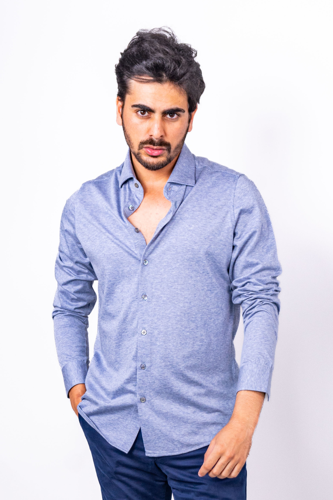 Pull Chemise Bleu Gris