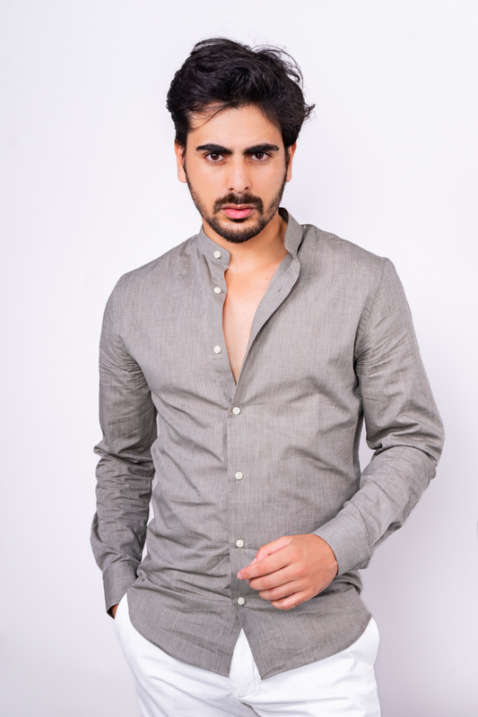 Chemise Khaki col mao