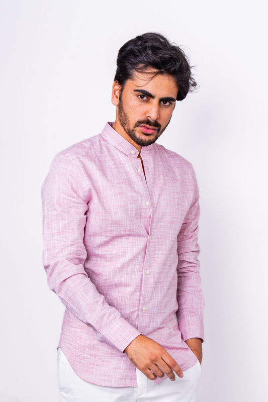 Chemise Rose Col Mao