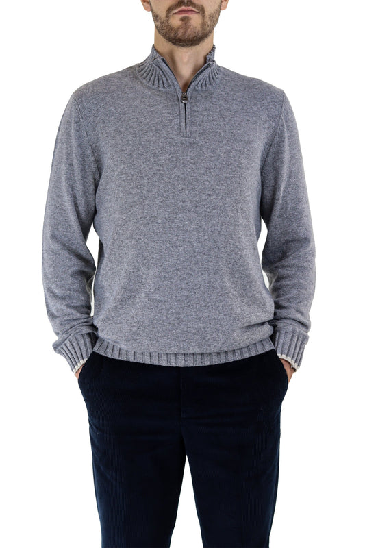 Pull Col Zip Gris Clair