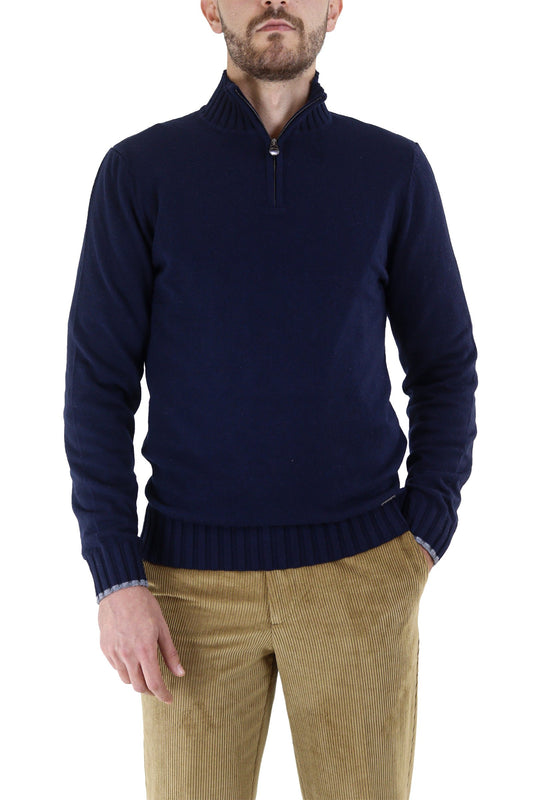 Pull Col Zip Bleu en Cachemire