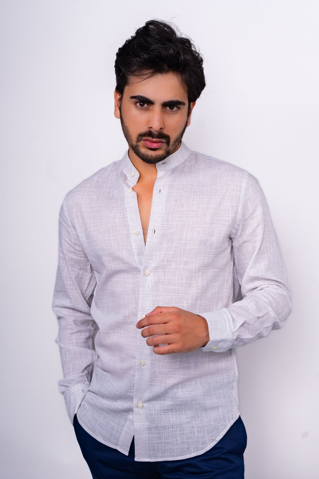 Chemise beige Col mao