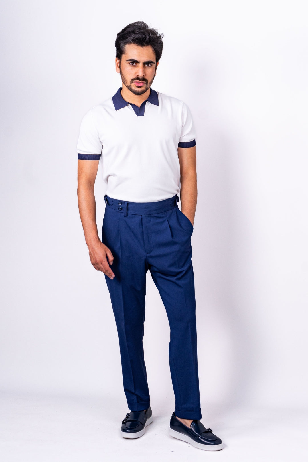 Polo Blanc Col Bleu