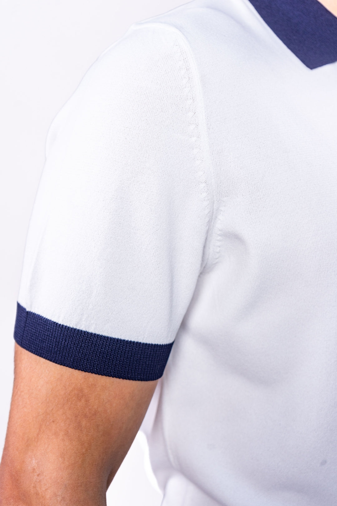 Polo Blanc Col Bleu