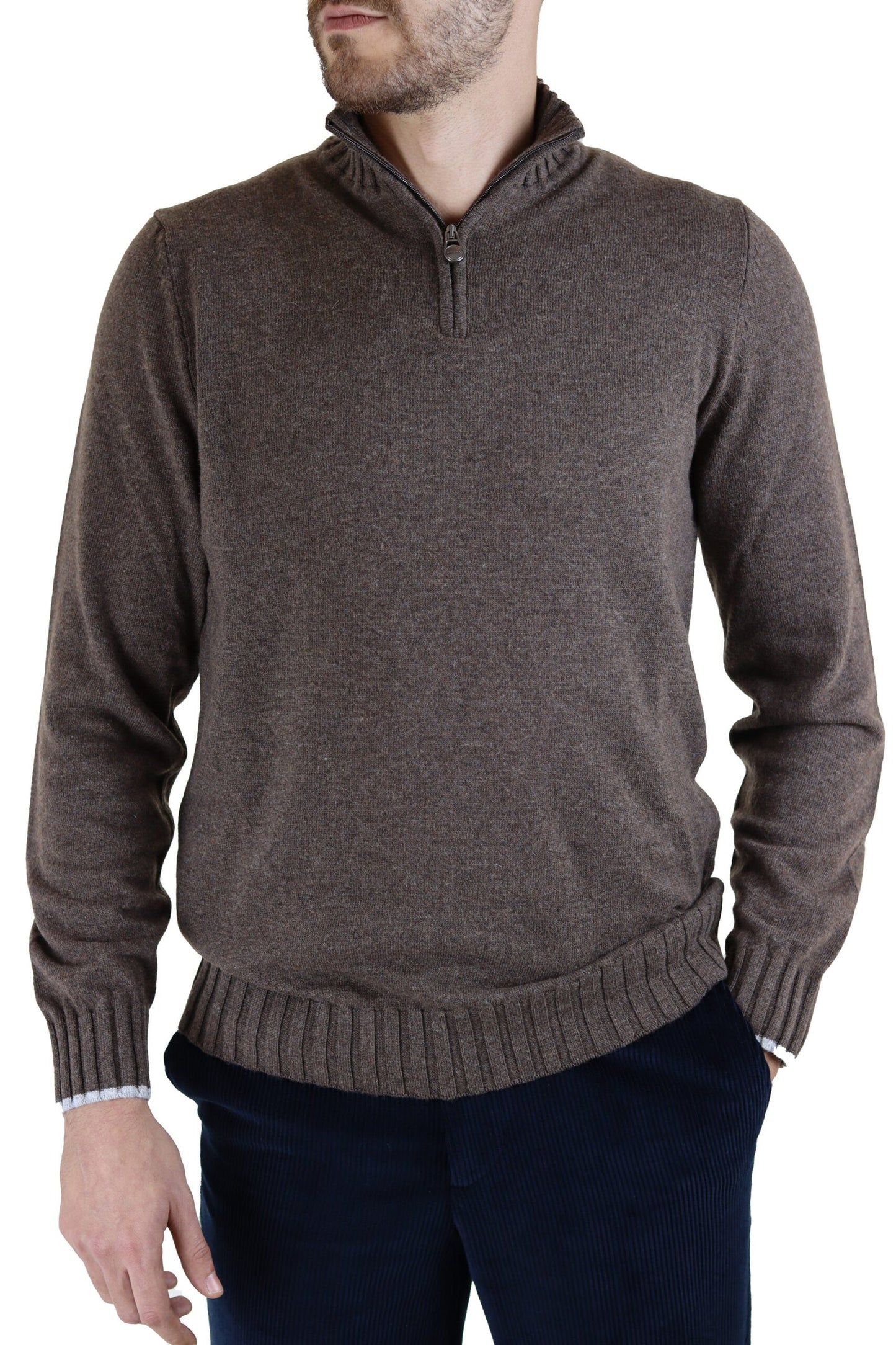 Pull Col Zip Marron en Cachemire