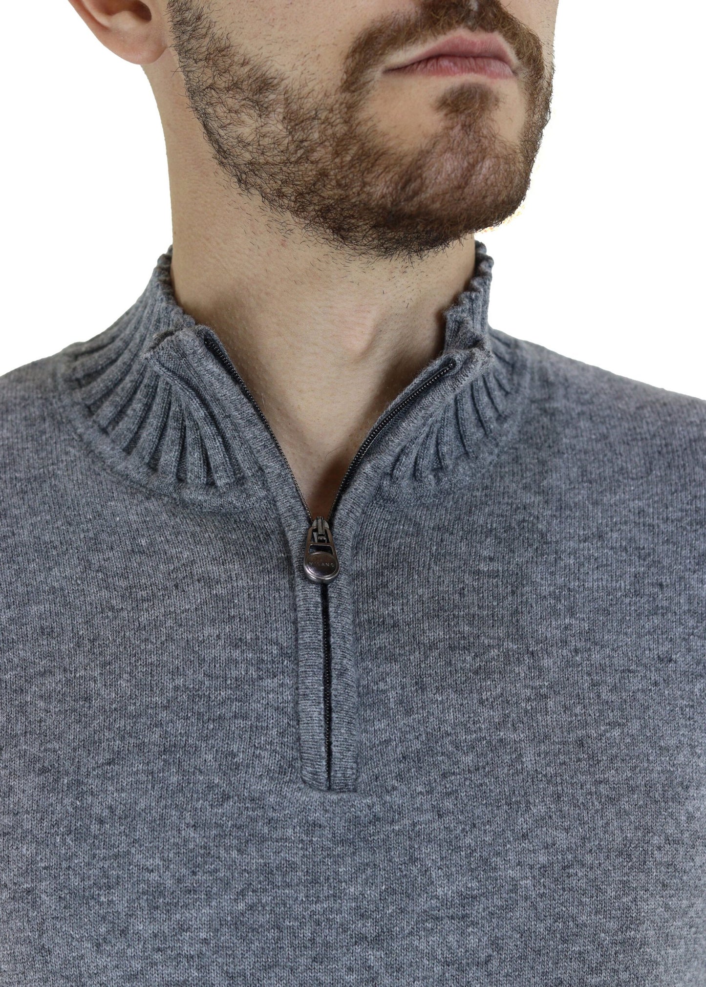 Pull Col Zip Gris Clair en Cachemire