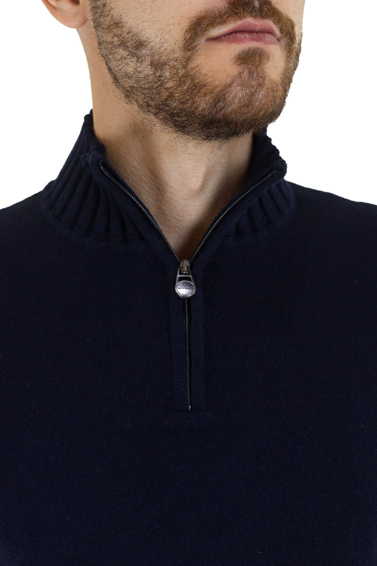 Pull Col Zip Bleu en Cachemire