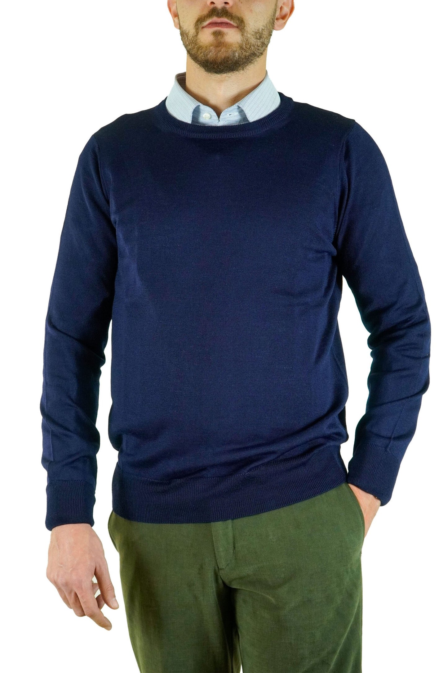 Pull col rond bleu