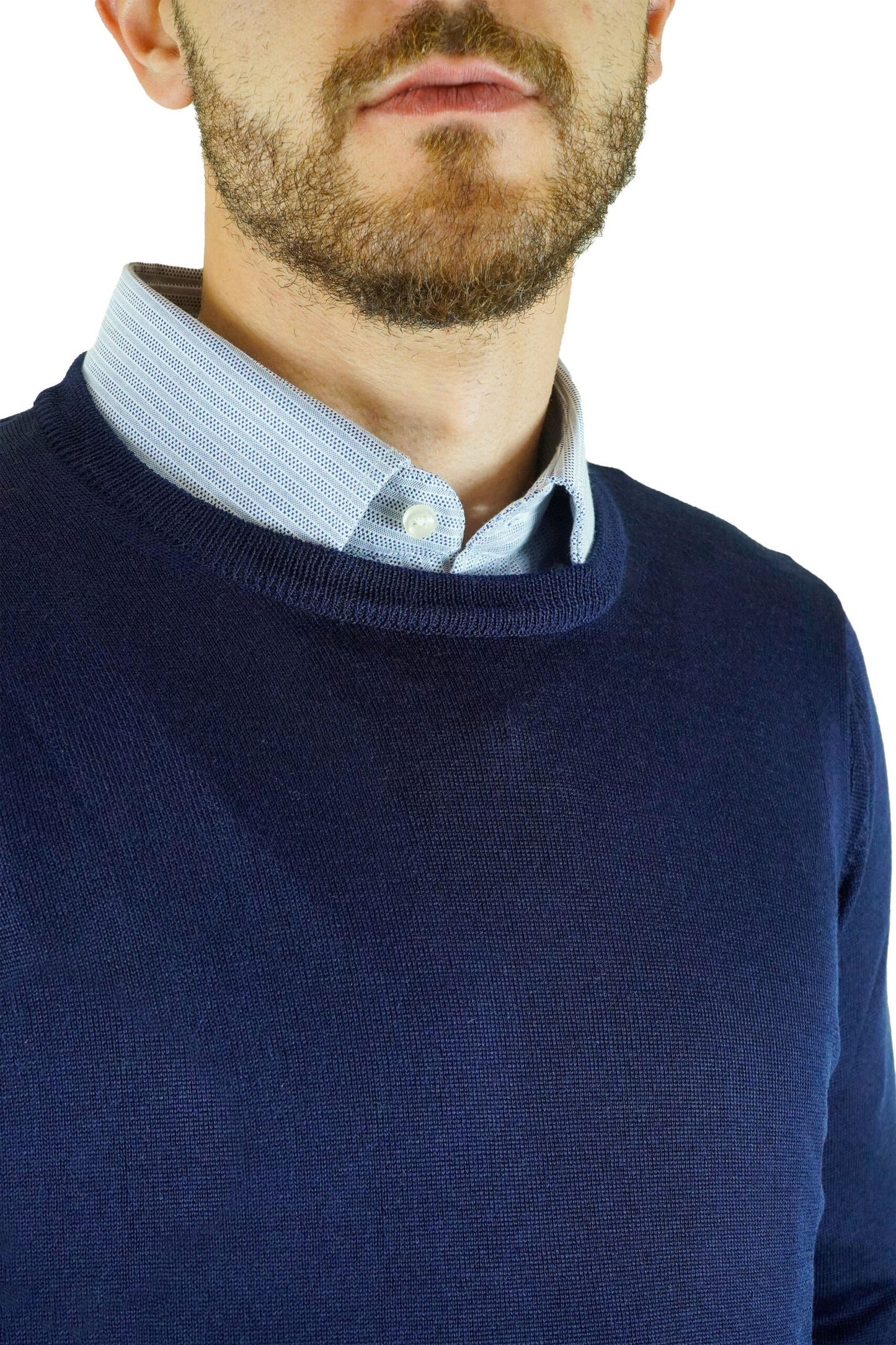 Pull col rond bleu